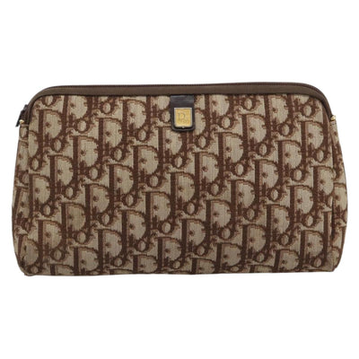 Christian Dior Trotter Canvas Pouch Brown Gold Tone Auth ep15385 - 0