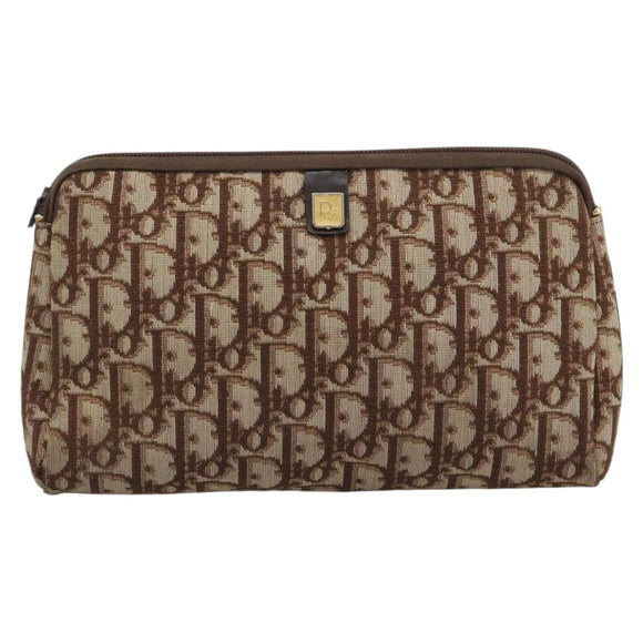 Christian Dior Trotter Canvas Pouch Brown Gold Tone Auth ep15385