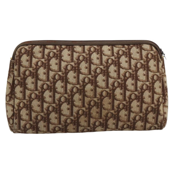 Christian Dior Trotter Canvas Pouch Brown Gold Tone Auth ep15385