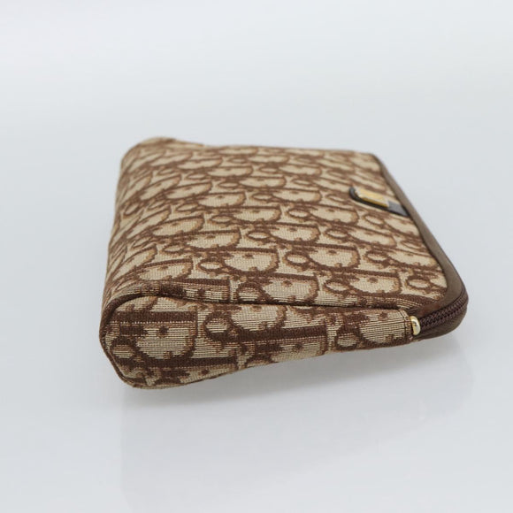 Christian Dior Trotter Canvas Pouch Brown Gold Tone Auth ep15385