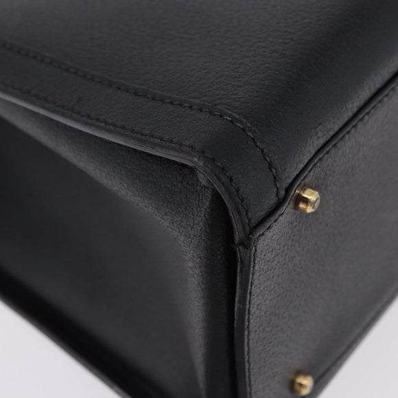 GUCCI Bamboo Hand Bag Leather Black Gold Tone Auth ep15386