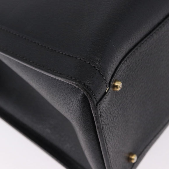 GUCCI Bamboo Hand Bag Leather Black Gold Tone Auth ep15386