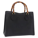GUCCI Bamboo Hand Bag Leather Black Gold Tone Auth ep15386-1