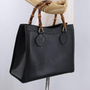 GUCCI Bamboo Hand Bag Leather Black Gold Tone Auth ep15386-22