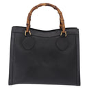 GUCCI Bamboo Hand Bag Leather Black Gold Tone Auth ep15386-2