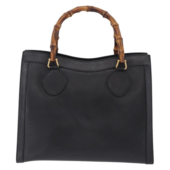 GUCCI Bamboo Hand Bag Leather Black Gold Tone Auth ep15386