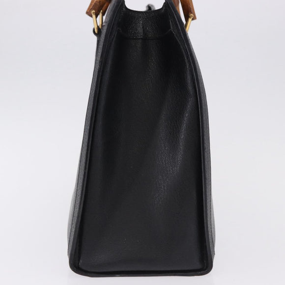 GUCCI Bamboo Hand Bag Leather Black Gold Tone Auth ep15386