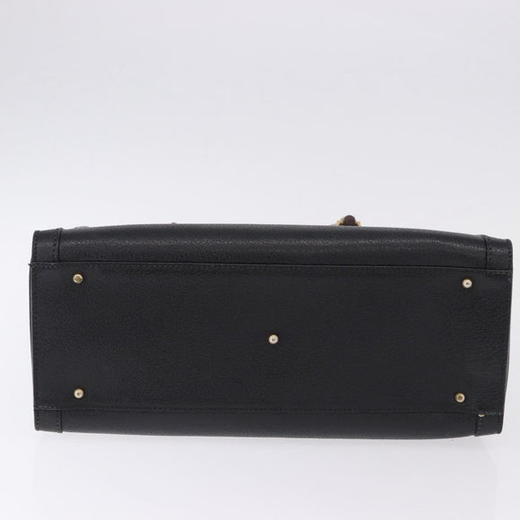 GUCCI Bamboo Hand Bag Leather Black Gold Tone Auth ep15386