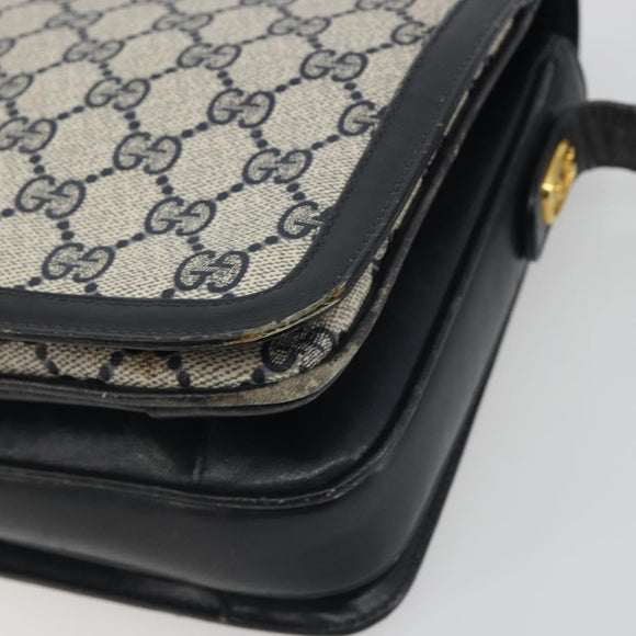 GUCCI GG Supreme Shoulder Bag PVC Leather Navy Gold Tone Auth ep15387