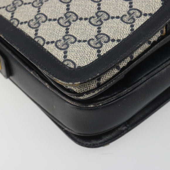 GUCCI GG Supreme Shoulder Bag PVC Leather Navy Gold Tone Auth ep15387