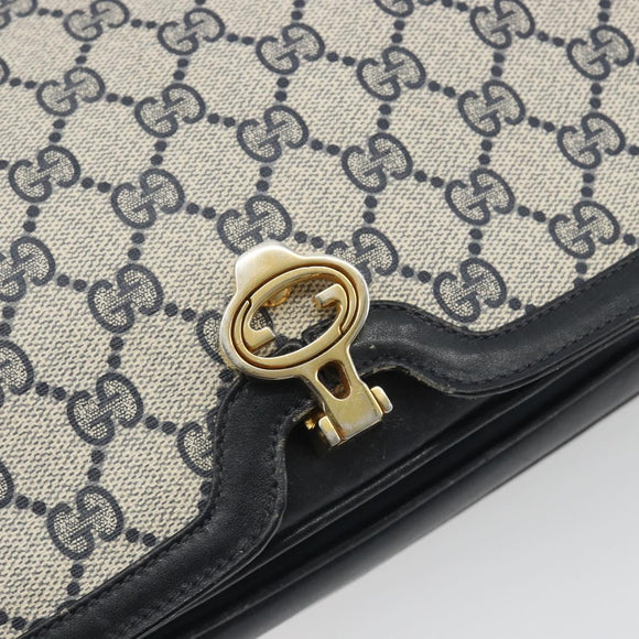 GUCCI GG Supreme Shoulder Bag PVC Leather Navy Gold Tone Auth ep15387