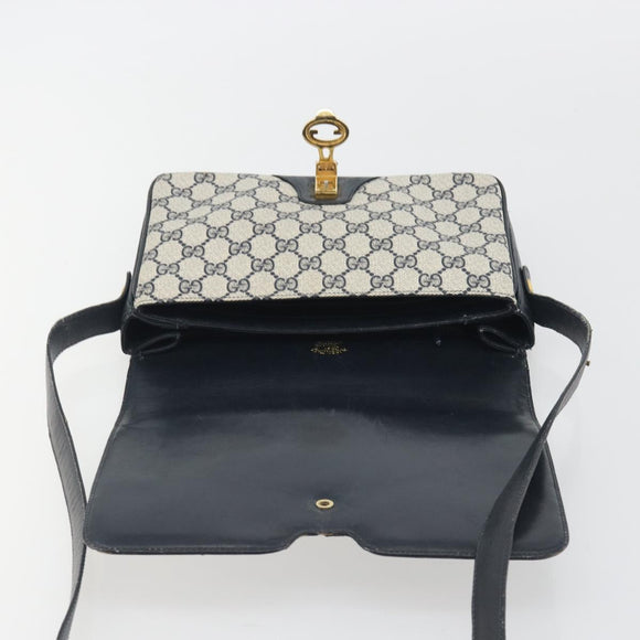GUCCI GG Supreme Shoulder Bag PVC Leather Navy Gold Tone Auth ep15387