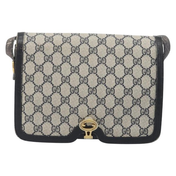 GUCCI GG Supreme Shoulder Bag PVC Leather Navy Gold Tone Auth ep15387