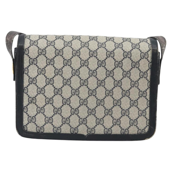 GUCCI GG Supreme Shoulder Bag PVC Leather Navy Gold Tone Auth ep15387