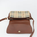 Burberrys Nova Check Shoulder Bag PVC Leather Beige Gold Tone Auth ep15388-18