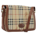 Burberrys Nova Check Shoulder Bag PVC Leather Beige Gold Tone Auth ep15388-1