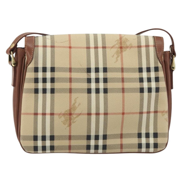 Burberrys Nova Check Shoulder Bag PVC Leather Beige Gold Tone Auth ep15388