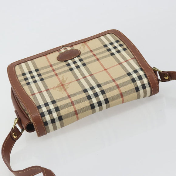 Burberrys Nova Check Shoulder Bag PVC Leather Beige Gold Tone Auth ep15388