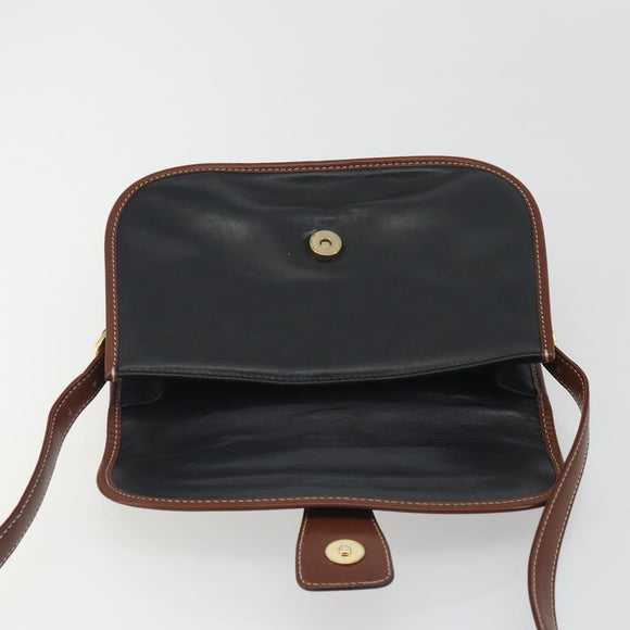 CELINE Shoulder Bag Leather Black Brown Auth ep15389