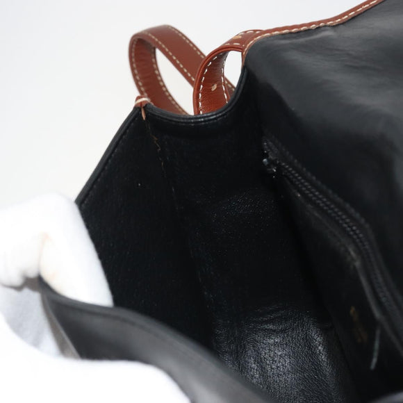 CELINE Shoulder Bag Leather Black Brown Auth ep15389