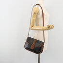 CELINE Shoulder Bag Leather Black Brown Auth ep15389-23