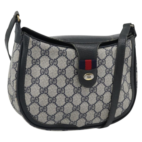 GUCCI GG Supreme Shoulder Bag PVC Leather Navy Gold Tone Auth ep15390