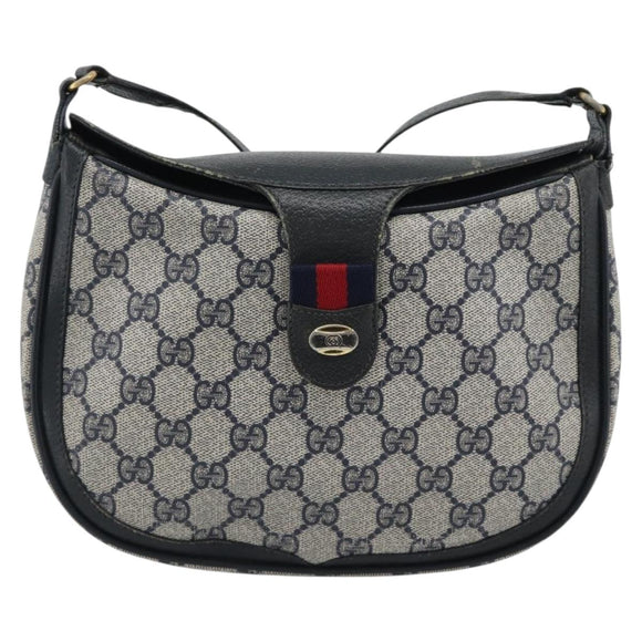 GUCCI GG Supreme Shoulder Bag PVC Leather Navy Gold Tone Auth ep15390