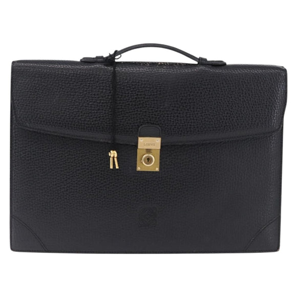 LOEWE Business Bag Leather Black Gold Tone Auth ep15399