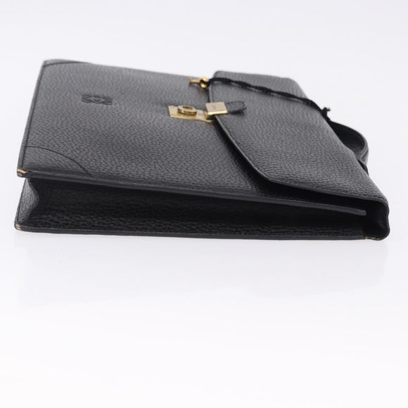 LOEWE Business Bag Leather Black Gold Tone Auth ep15399