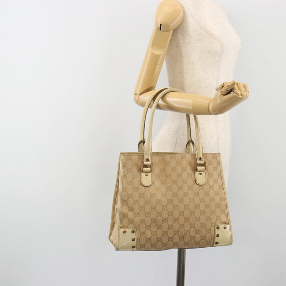 GUCCI GG Canvas Hand Bag Beige Bronze 124260 Auth ep15404