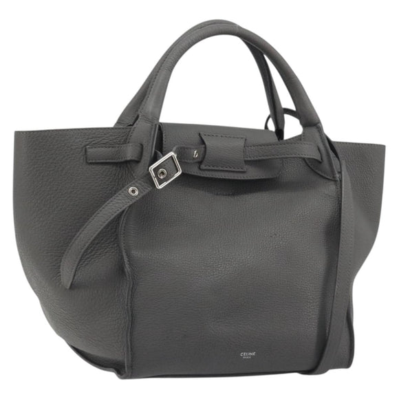 CELINE Big Bag Small Hand Bag Leather 2way Gray Silver Auth ep15408V