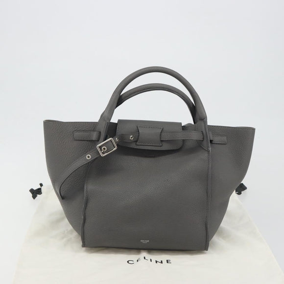 CELINE Big Bag Small Hand Bag Leather 2way Gray Silver Auth ep15408V