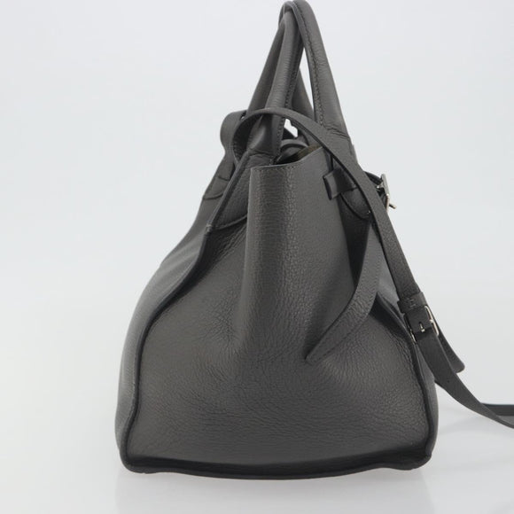 CELINE Big Bag Small Hand Bag Leather 2way Gray Silver Auth ep15408V