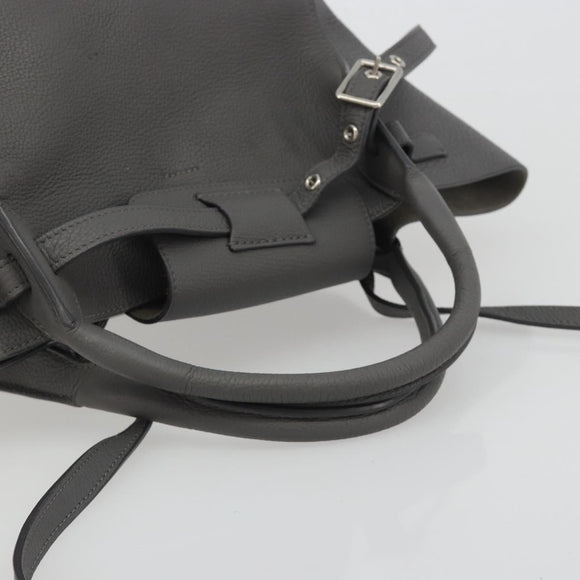 CELINE Big Bag Small Hand Bag Leather 2way Gray Silver Auth ep15408V