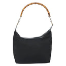 GUCCI Bamboo Hand Bag Nylon Black Silver Auth ep15413-13