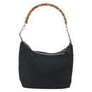 GUCCI Bamboo Hand Bag Nylon Black Silver Auth ep15413-2