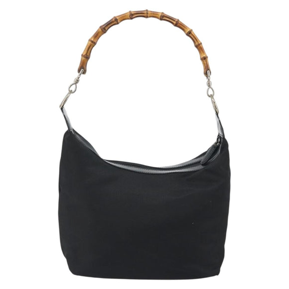 GUCCI Bamboo Hand Bag Nylon Black Silver Auth ep15413