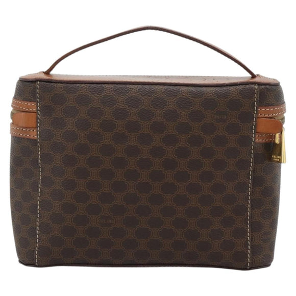 CELINE Macadam Vanity Cosmetic Pouch PVC Leather Brown Gold Tone Auth ep15416