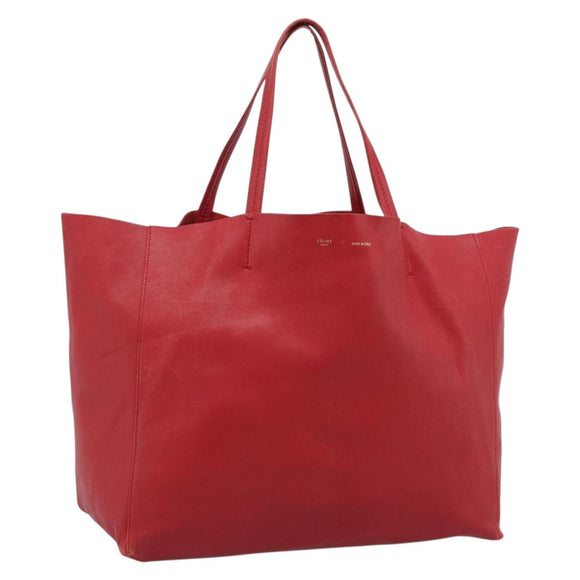 CELINE Horizontal Cabas Tote Bag Leather Red Gold Tone Auth ep15417