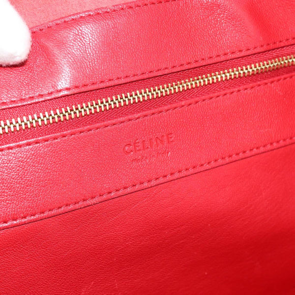 CELINE Horizontal Cabas Tote Bag Leather Red Gold Tone Auth ep15417
