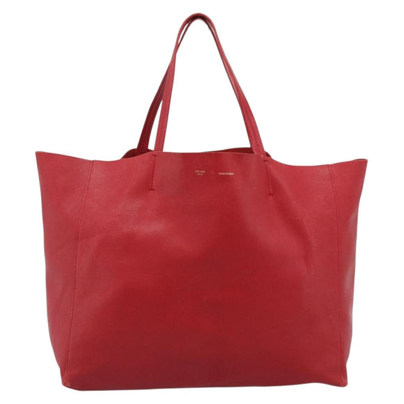 CELINE Horizontal Cabas Tote Bag Leather Red Gold Tone Auth ep15417