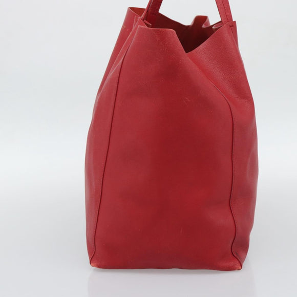 CELINE Horizontal Cabas Tote Bag Leather Red Gold Tone Auth ep15417