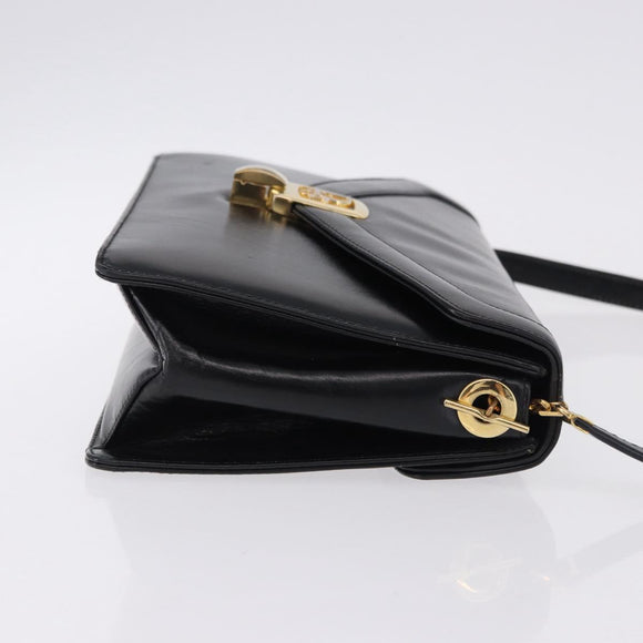 Christian Dior Shoulder Bag Leather Black Gold Tone Auth ep15419