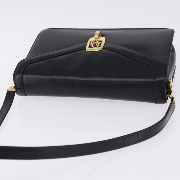 Christian Dior Shoulder Bag Leather Black Gold Tone Auth ep15419