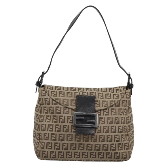 FENDI Zucchino Canvas Mamma Baguette Bag Beige Silver 8BR004 Auth ep15424V