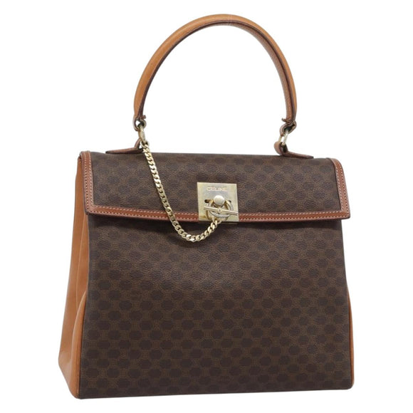 CELINE Macadam Hand Bag PVC Leather Brown Gold Tone Auth ep15431