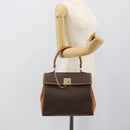 CELINE Macadam Hand Bag PVC Leather Brown Gold Tone Auth ep15431-23