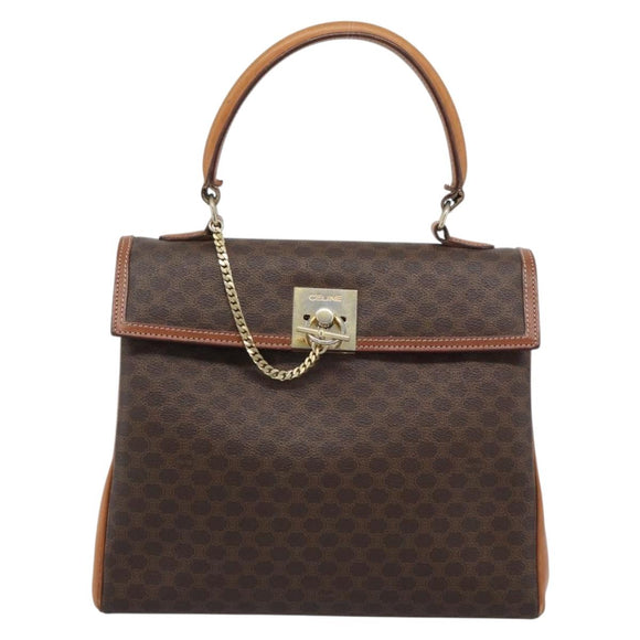 CELINE Macadam Hand Bag PVC Leather Brown Gold Tone Auth ep15431