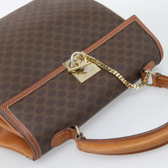 CELINE Macadam Hand Bag PVC Leather Brown Gold Tone Auth ep15431