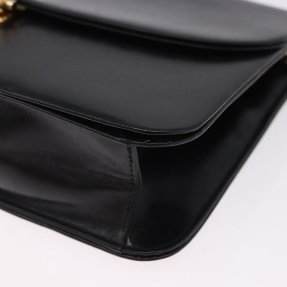 Christian Dior Chain Shoulder Bag Leather Black Gold Tone Auth ep15433